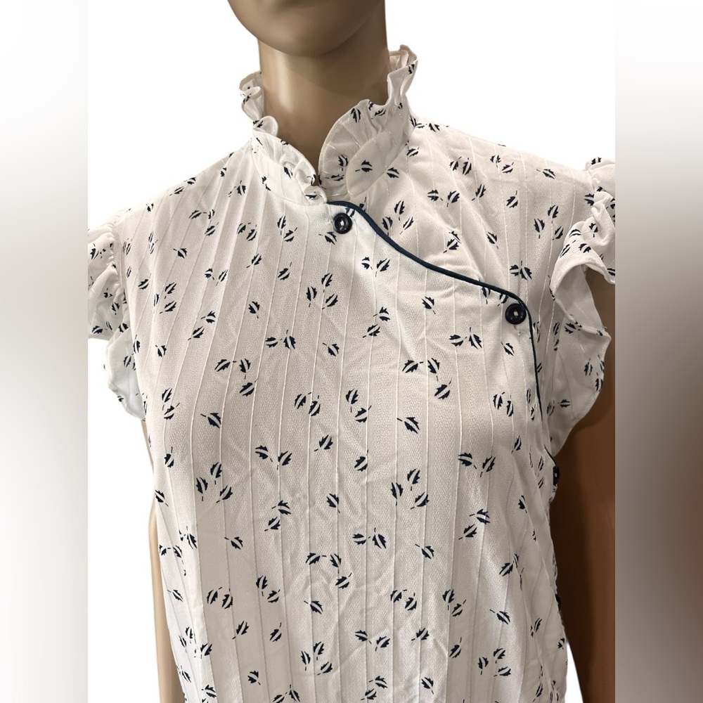 Cheongsam poly white shift style day dress-XL The dress Express vintage 90βs - Picture 5 of 8